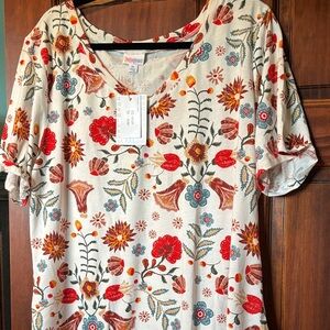 LuLaRoe Floral Short Sleeve Top - Red, Blue, Orange